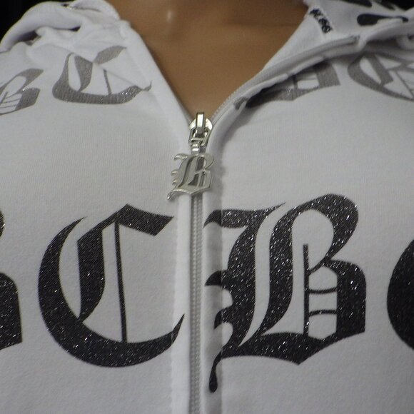 NWT BCBG sz MED LG XL 95% cotton WHITE WITH OMBRE GLITTER LOGO 2PC TRACKSUIT - Picture 10 of 16